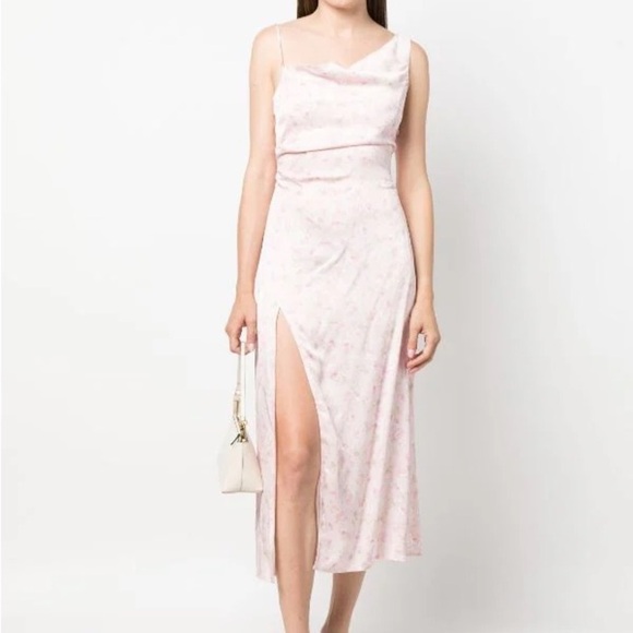 NEW! For Love and Lemon- Baby Pink Floral Ilana Midi Dress With Slit Thigh Large - Picture 11 of 12